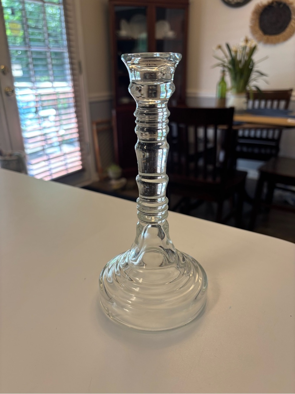 Vintage Homco Windsor Clear Ribbed Candlestick Holder 7.5”